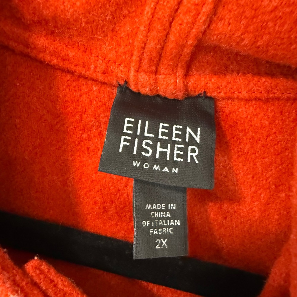 Eileen Fisher Womens Melton Hooded Wool Jacket 2X Orange Red Italian Fabric - Picture 4 of 8
